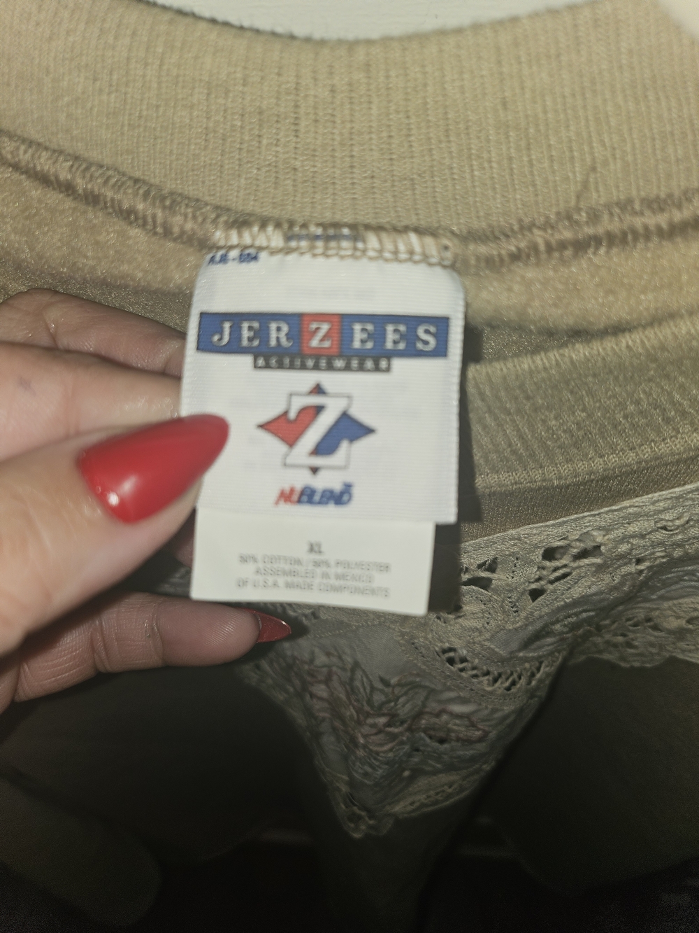 Jerzees Taupe Sweatshirt with Cream Lace Custom Made Cotrafe Core Vibes - Picture 4 of 12